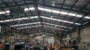 Tyco warehouse in western Sydney experience’s summer temperatures of over 46 Deg. C and uses Airius Fans to provide overall and spot cooling.